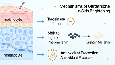 Glutathione mechanism inhibiting melanin production and supporting skin whitening 