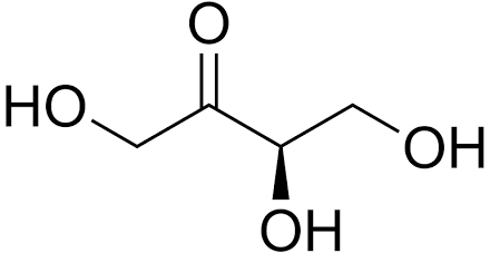 DHB (Erythrulose) molecular structure diagram, a key ketose sugar used in sunless tanning and cosmetic self-tanning formulations