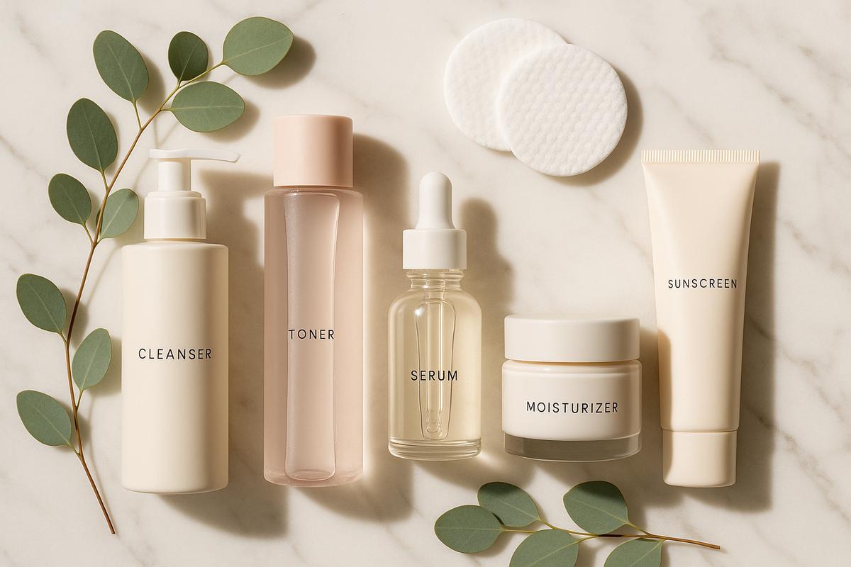 Common cosmetic products containing 1,2-Pentanediol, including serums, creams, lotions, sunscreens, and hair care products